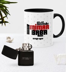Kişiye Özel Mimar Baba Siyah Kupa Bardak Benzinli Metal Çakmak Seti-1
