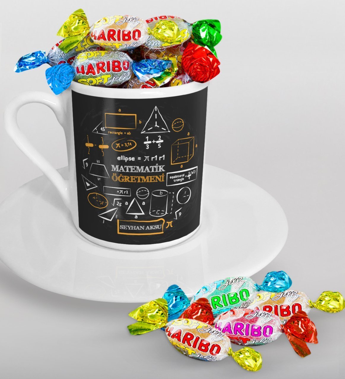 Kişiye Özel Matematik Öğretmeni Türk Kahvesi Fincanı ve Haribo Şeker Hediye Seti-10