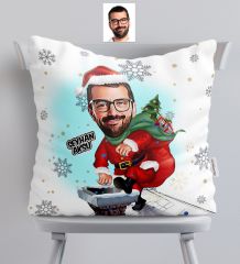 Kişiye Özel Yılbaşı Temalı Bay Karikatürlü Saten Yastık - 2