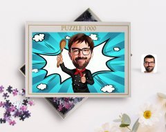 Kişiye Özel Erkek Masterchef Karikatürlü 1000 Parça Profesyonel Puzzle-1