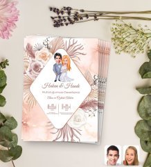 Kişiye Özel Karikatürlü Düğün Davetiyesi Model 8 (100Adet)