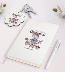 Kişiye Özel Anaokulu Öğretmeni Beyaz Defter Kalem Ve Anahtarlık Hediye Seti-2
