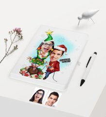 Kişiye Özel Yılbaşı Temalı Sevgililer Karikatürlü Beyaz Defter Kalem Seti - 1