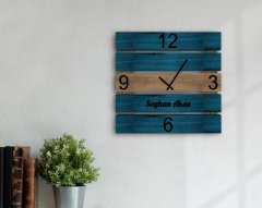 BK Home İsme Özel Dekoratif Ahşap Palet Duvar Saati-1