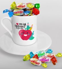 Kişiye Özel En İyi Öğretmen Türk Kahvesi Fincanı ve Haribo Şeker Hediye Seti-11
