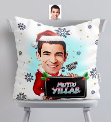Kişiye Özel Yılbaşı Temalı Bay Karikatürlü Saten Yastık - 1