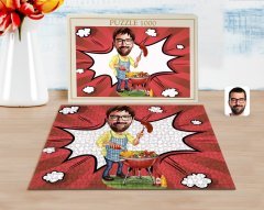 Kişiye Özel Erkek Mangalcı Karikatürlü 1000 Parça Profesyonel Puzzle-1