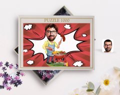 Kişiye Özel Erkek Mangalcı Karikatürlü 1000 Parça Profesyonel Puzzle-1