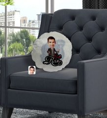 Kişiye Özel Evin Reisi Karikatürlü Yuvarlak Dekoratif Kırlent Yastık-3