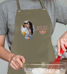 BK Gift Kişiye Özel Fotoğraflı Anneler Günü Tasarımlı Profesyonel Haki Mutfak Önlüğü, Aşçı Önlüğü, Şef Önlüğü, Anneye Hediye-1