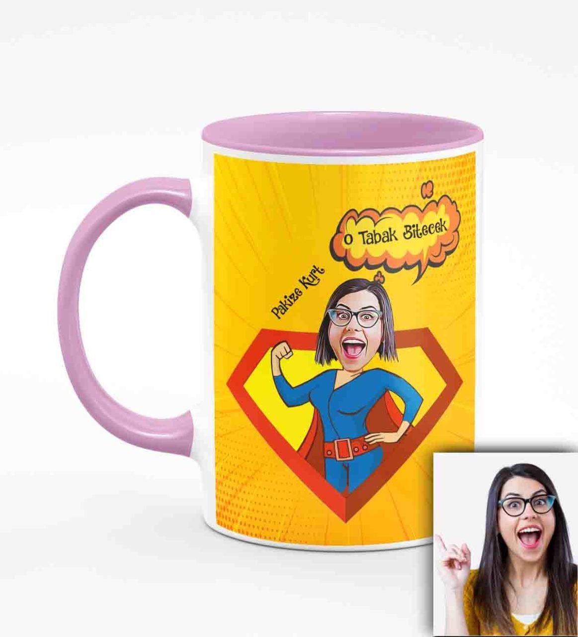 Kişiye Özel Anneler Günü Temalı Karikatürlü Pembe Kupa Bardak P3