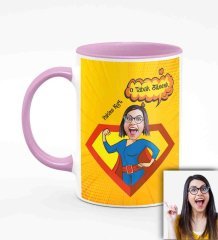 Kişiye Özel Anneler Günü Temalı Karikatürlü Pembe Kupa Bardak P3