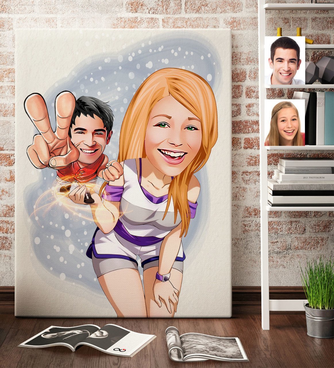 Kişiye Özel Sevgililer Karikatürlü Kanvas Tablo 70x100cm -30