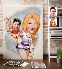 Kişiye Özel Sevgililer Karikatürlü Kanvas Tablo 70x100cm -30