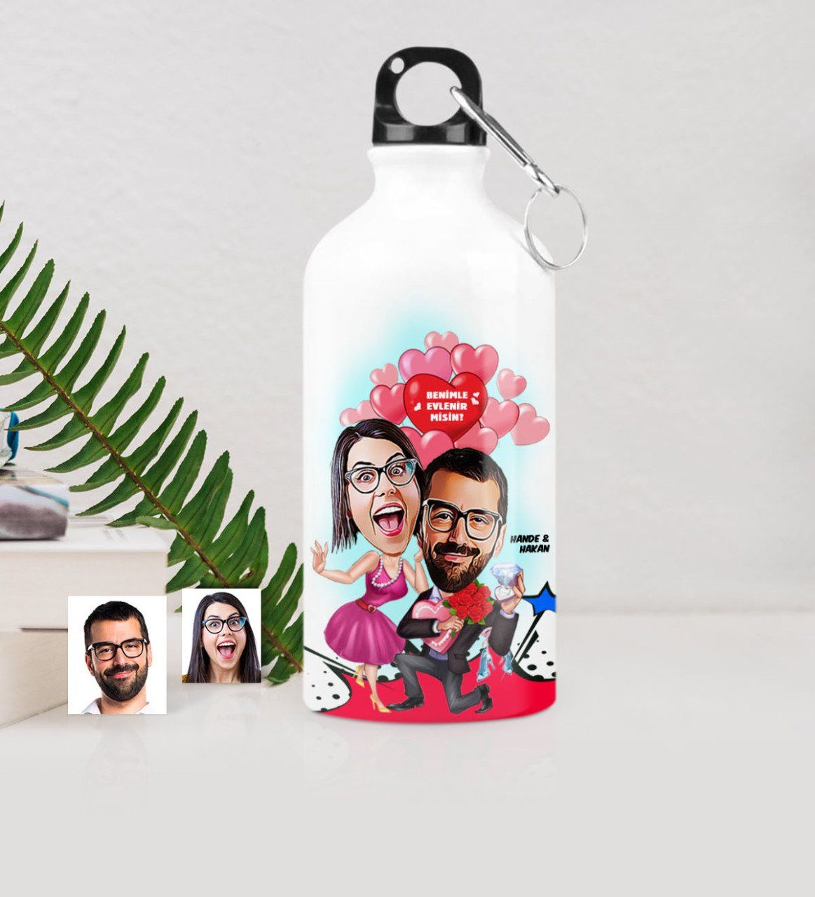 Kişiye Özel Evlilik Teklifi Karikatürlü Metal Suluk (500 ml.) - 2