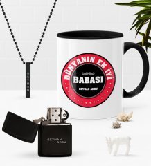 Kişiye Özel Dünyanın En İyi Babası Siyah Kupa Benzinli Çakmak Kolye Seti-7