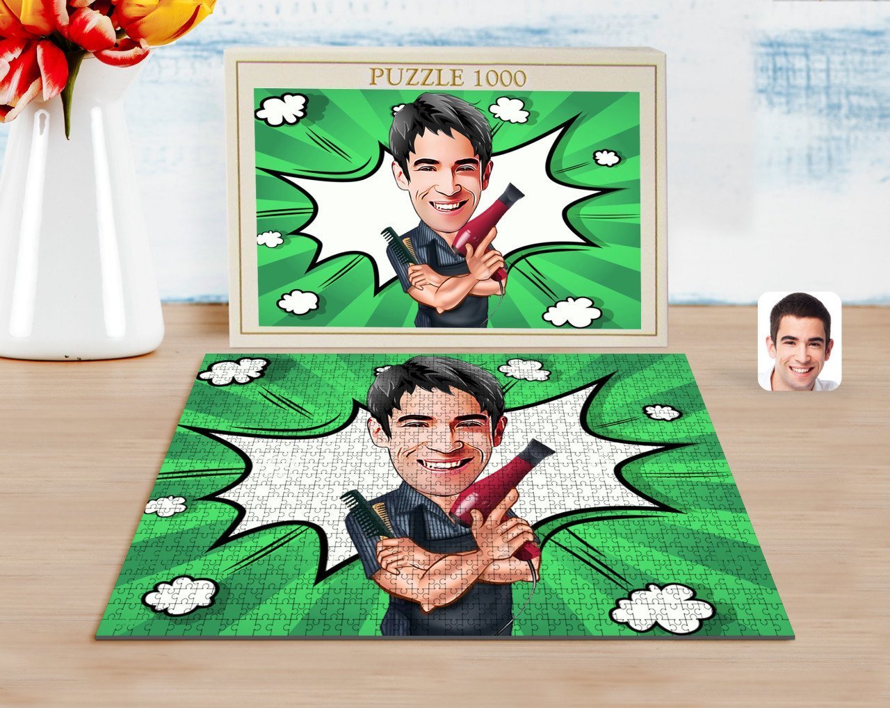 Kişiye Özel Erkek Kuaför Karikatürlü 1000 Parça Profesyonel Puzzle-1