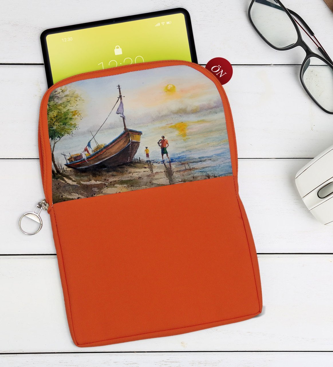 BK Gift Suluboya Tasarımlı Taşınabilir Koruyucu Tablet Kılıfı & Organizer Çanta - Turuncu-2