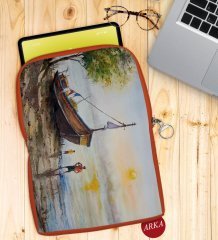BK Gift Suluboya Tasarımlı Taşınabilir Koruyucu Tablet Kılıfı & Organizer Çanta - Turuncu-2