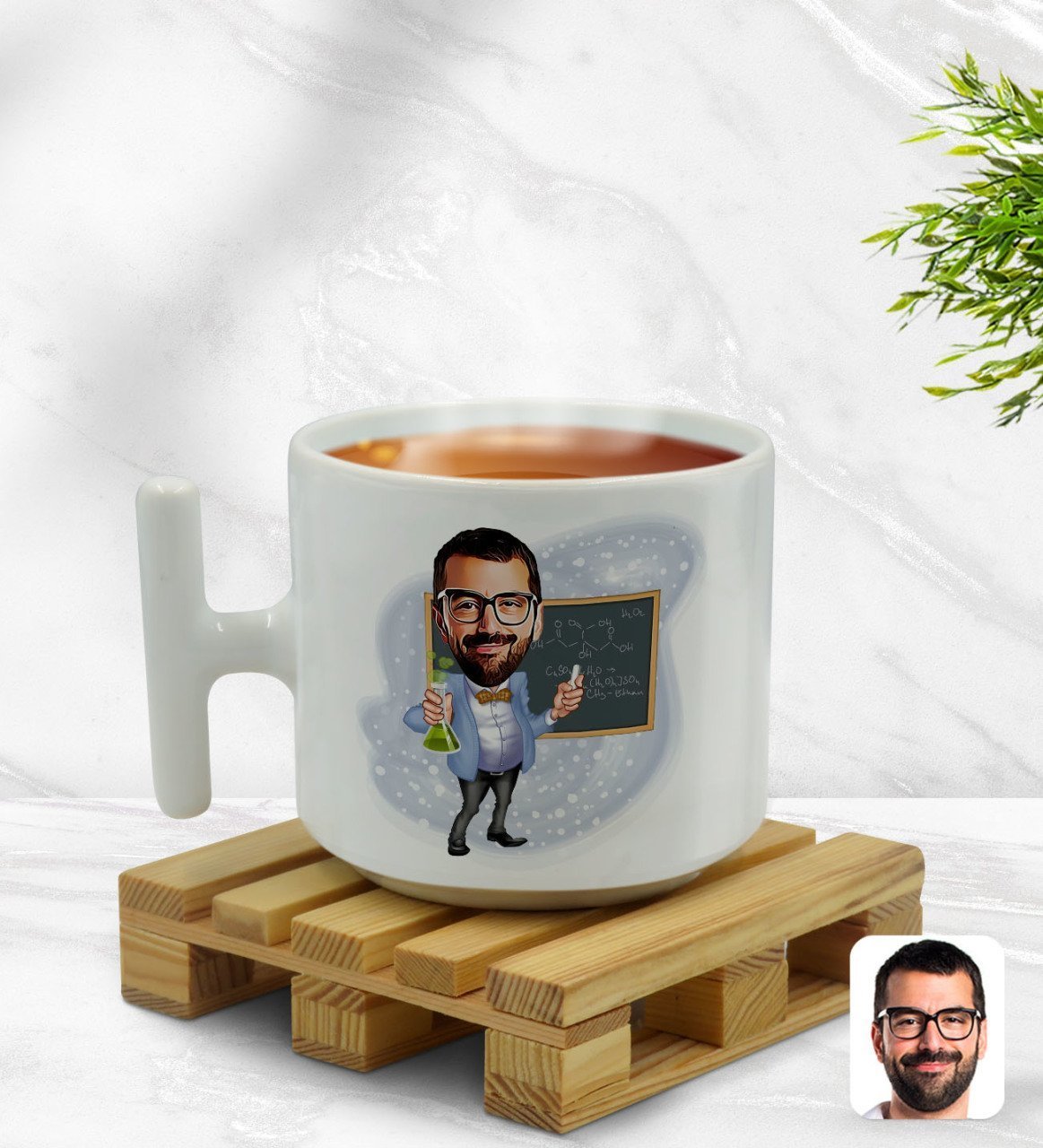 Kişiye Özel Erkek Kimya Öğretmeni Karikatürlü T Kulplu Beyaz Middle Kupa Bardak-1