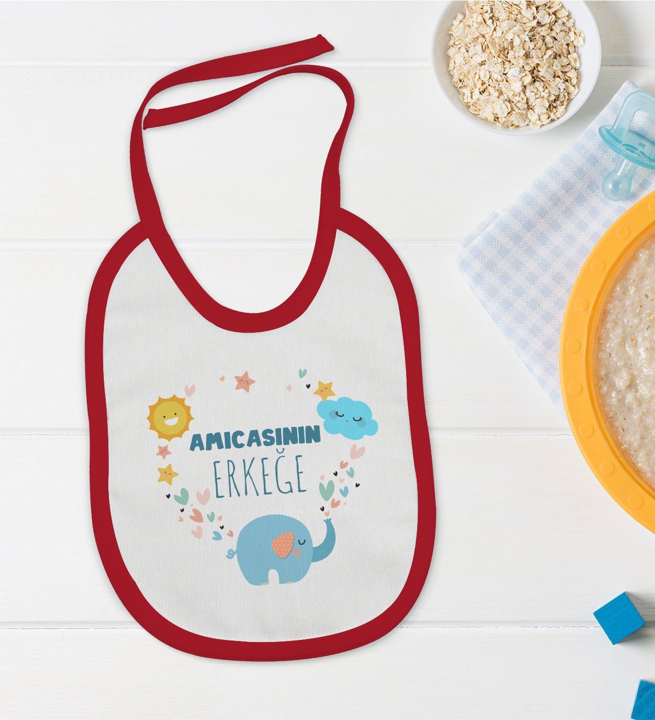 BK Kids Amcasının Erkeğe Tasarımlı Kırmızı Bebek Mama Önlüğü-1