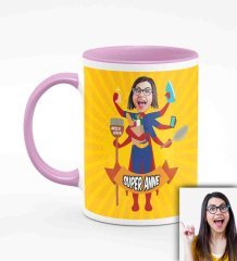 Kişiye Özel Anneler Günü Temalı Karikatürlü Pembe Kupa Bardak P2