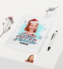 Kişiye Özel Yılbaşı Temalı Bayan Karikatürlü Beyaz Defter Kalem Seti - 5
