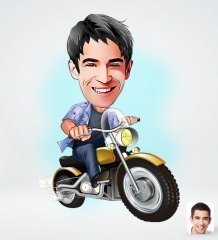 Kişiye Özel Erkek Motorcu Tasarımlı Dijital Karikatür-1