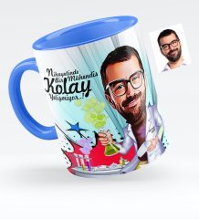 Kişiye Özel Bay Kimya Mühendisi Karikatürlü Mavi Kupa Bardak - 1