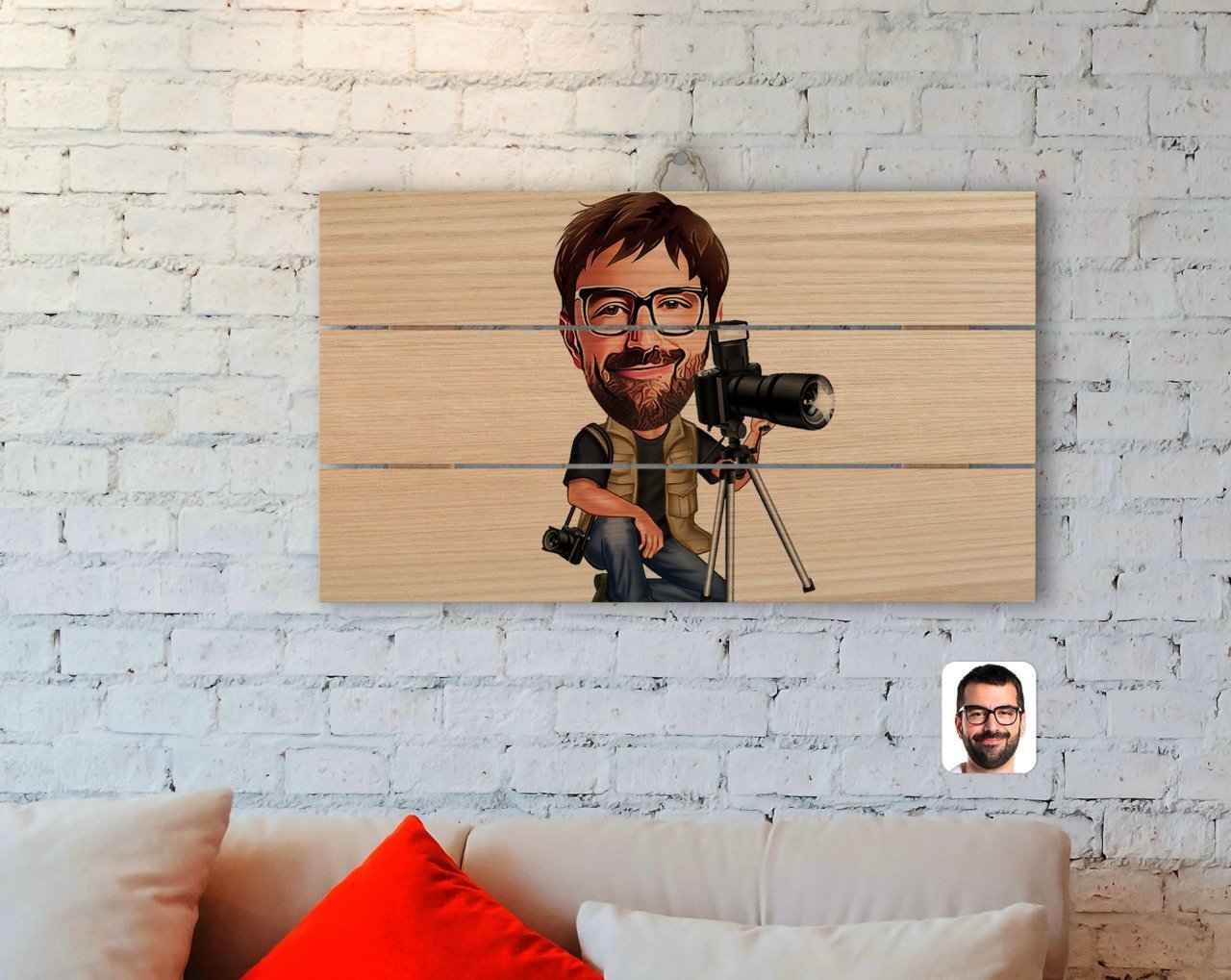 Kişiye Özel Erkek Profesyonel Fotoğrafçı Karikatürlü Otantik Ahşap Palet Tablo-1