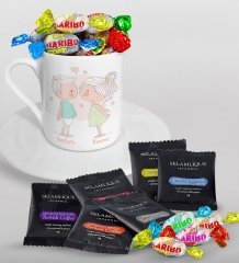 Kişiye Özel Sevgililer Günü Türk Kahvesi Fincanı Selamlique Karışık Türk Kahvesi ve Haribo Şeker Hediye Seti-108