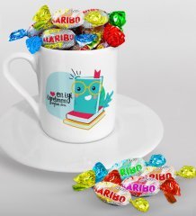 Kişiye Özel En İyi Öğretmen Türk Kahvesi Fincanı ve Haribo Şeker Hediye Seti-9