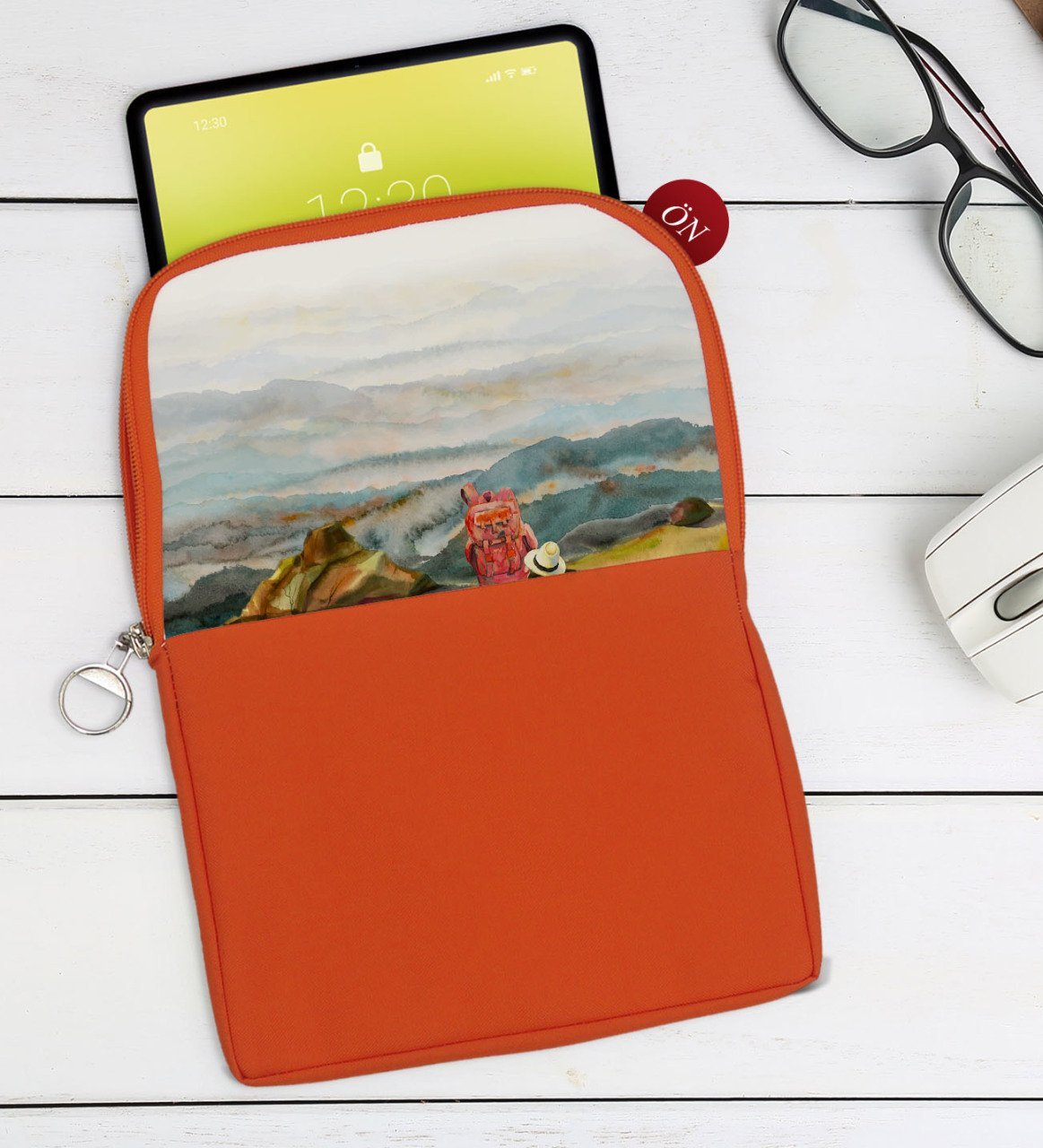 BK Gift Suluboya Tasarımlı Taşınabilir Koruyucu Tablet Kılıfı & Organizer Çanta - Turuncu-1