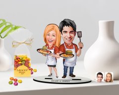 Kişiye Özel Sevgililer Karikatürlü 3D Ahşap Biblo ve Çikolatalı Renkli Bonbon Draje Hediye Seti-57