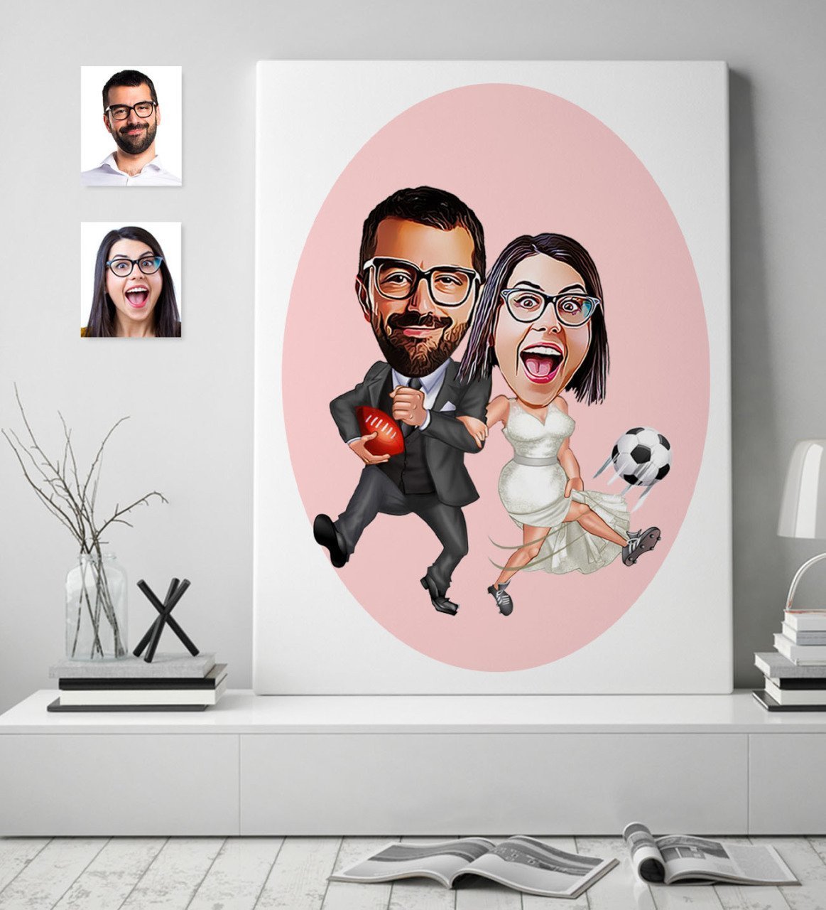 Kişiye Özel Sevgililer Karikatürlü Kanvas Tablo (50 x 70 cm.) 15