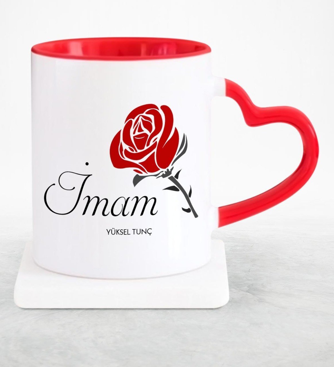 Kişiye Özel Mesleki İmam Kırmızı Kalpli Kupa Bardak - 1