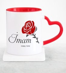 Kişiye Özel Mesleki İmam Kırmızı Kalpli Kupa Bardak - 1