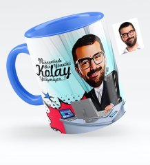 Kişiye Özel Bay Genel Müdür Karikatürlü Mavi Kupa Bardak - 1