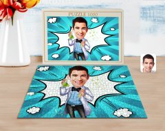 Kişiye Özel Erkek Kimya Öğretmeni Karikatürlü 1000 Parça Profesyonel Puzzle-3
