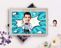 Kişiye Özel Erkek Kimya Öğretmeni Karikatürlü 1000 Parça Profesyonel Puzzle-3