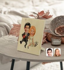 Kişiye Özel Sevgililer Karikatürlü Dekoratif Ahşap Çerçeve Model 15
