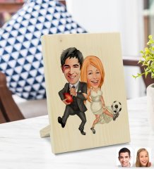Kişiye Özel Sevgililer Karikatürlü Dekoratif Ahşap Çerçeve Model 15