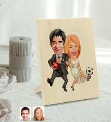 Kişiye Özel Sevgililer Karikatürlü Dekoratif Ahşap Çerçeve Model 15