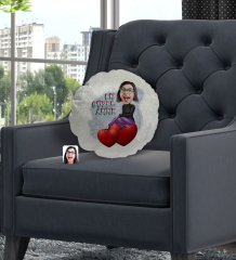 Kişiye Özel En Güzel Anne Karikatürlü Yuvarlak Dekoratif Kırlent Yastık-1