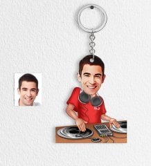 Kişiye Özel Bay DJ Karikatür Anahtarlık - 1