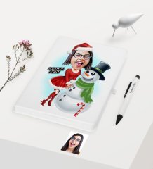 Kişiye Özel Yılbaşı Temalı Bayan Karikatürlü Beyaz Defter Kalem Seti - 3