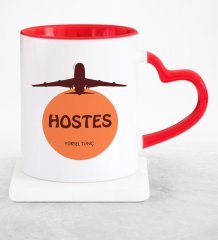 Kişiye Özel Mesleki Hostes Kırmızı Kalpli Kupa Bardak - 2