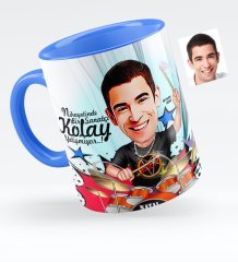 Kişiye Özel Bay Baterist Karikatürlü Mavi Kupa Bardak - 1