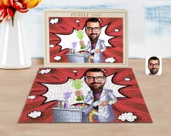 Kişiye Özel Erkek Kimya Öğretmeni Karikatürlü 1000 Parça Profesyonel Puzzle-2