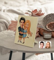Kişiye Özel Sevgililer Karikatürlü Dekoratif Ahşap Çerçeve Model 14
